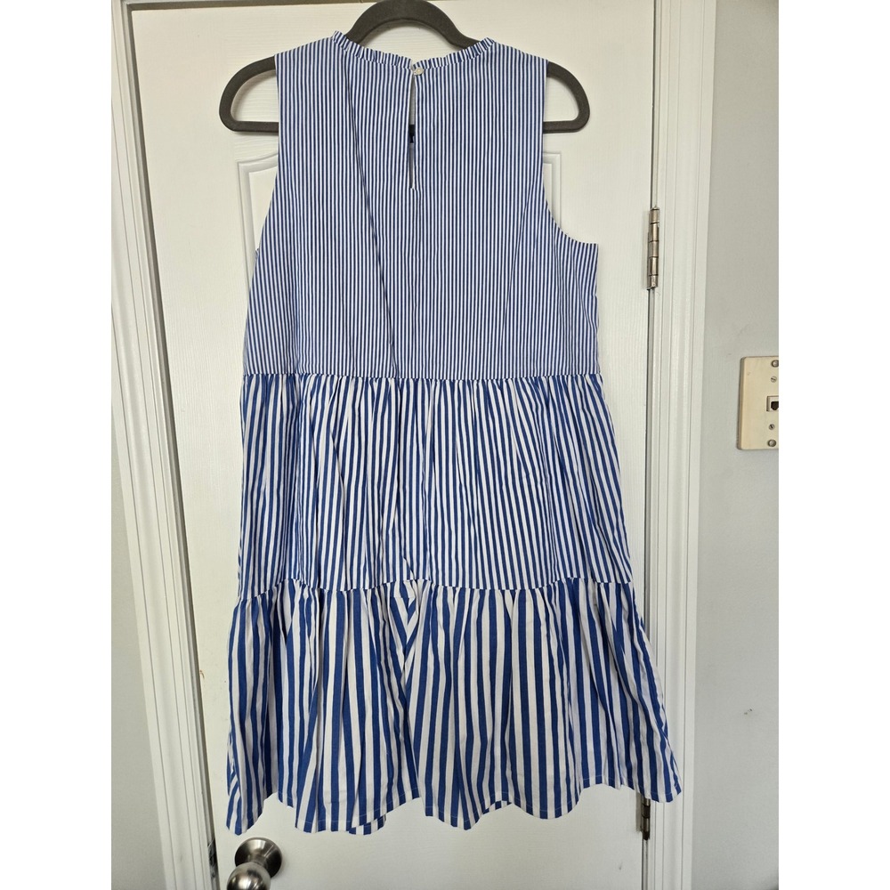 J.Crew Blue White Striped Tiered Ruffle Mini Dress Sleeveless Side Zip Size 8 - Picture 3 of 12